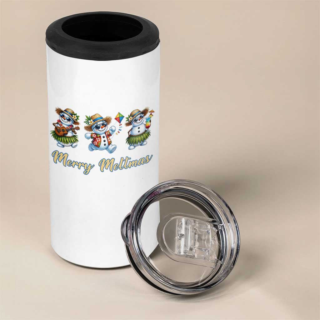 Funny Hawaiian Snowman Summer Graphic 4 in 1 Can Cooler Tumbler Merry Meltmas