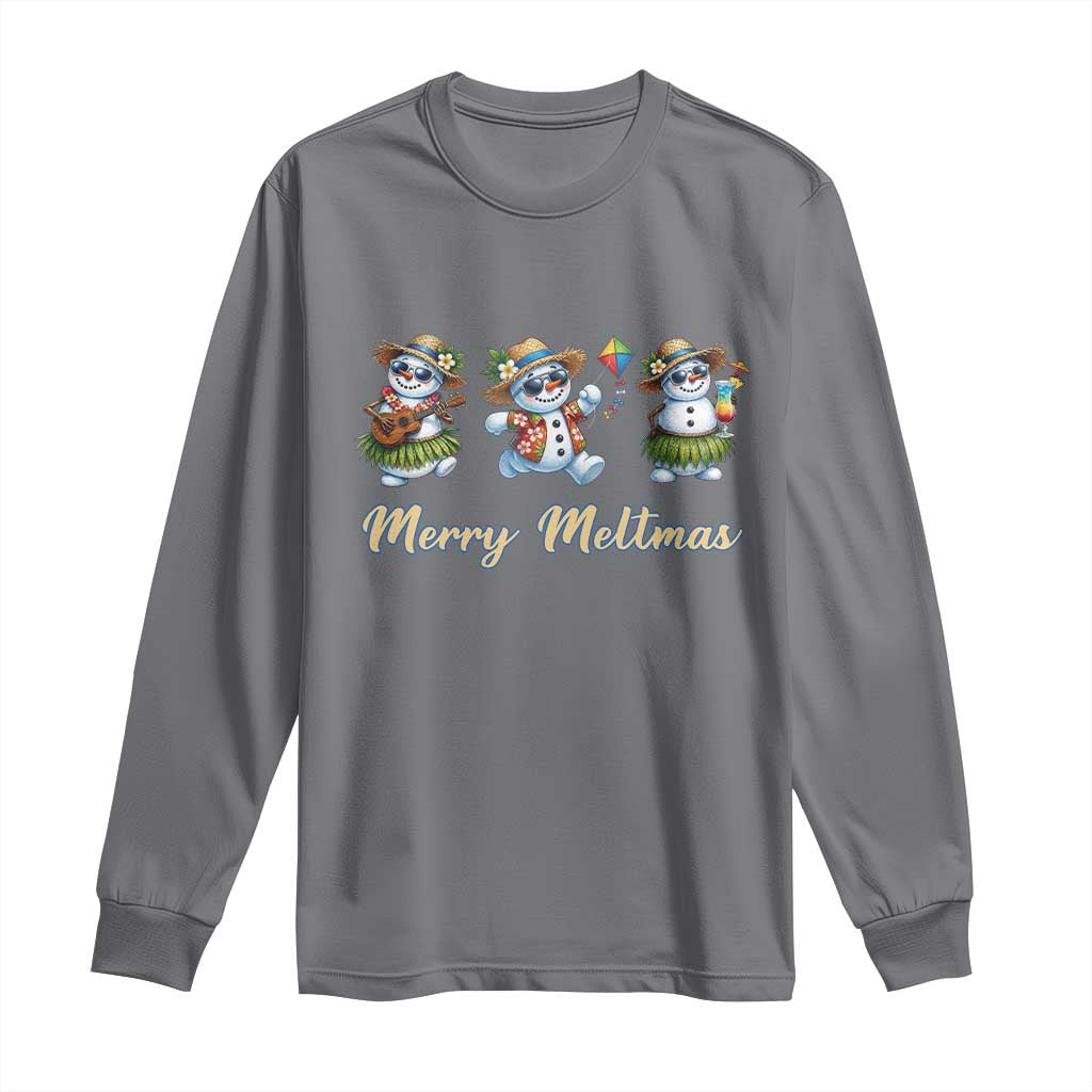 Funny Hawaiian Snowman Summer Graphic Long Sleeve Shirt Merry Meltmas