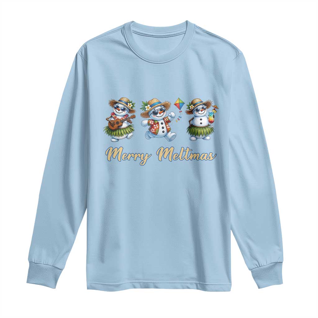 Funny Hawaiian Snowman Summer Graphic Long Sleeve Shirt Merry Meltmas