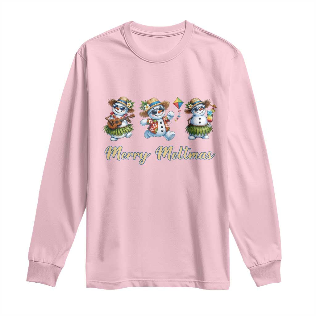 Funny Hawaiian Snowman Summer Graphic Long Sleeve Shirt Merry Meltmas