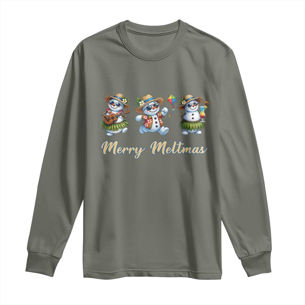 Funny Hawaiian Snowman Summer Graphic Long Sleeve Shirt Merry Meltmas