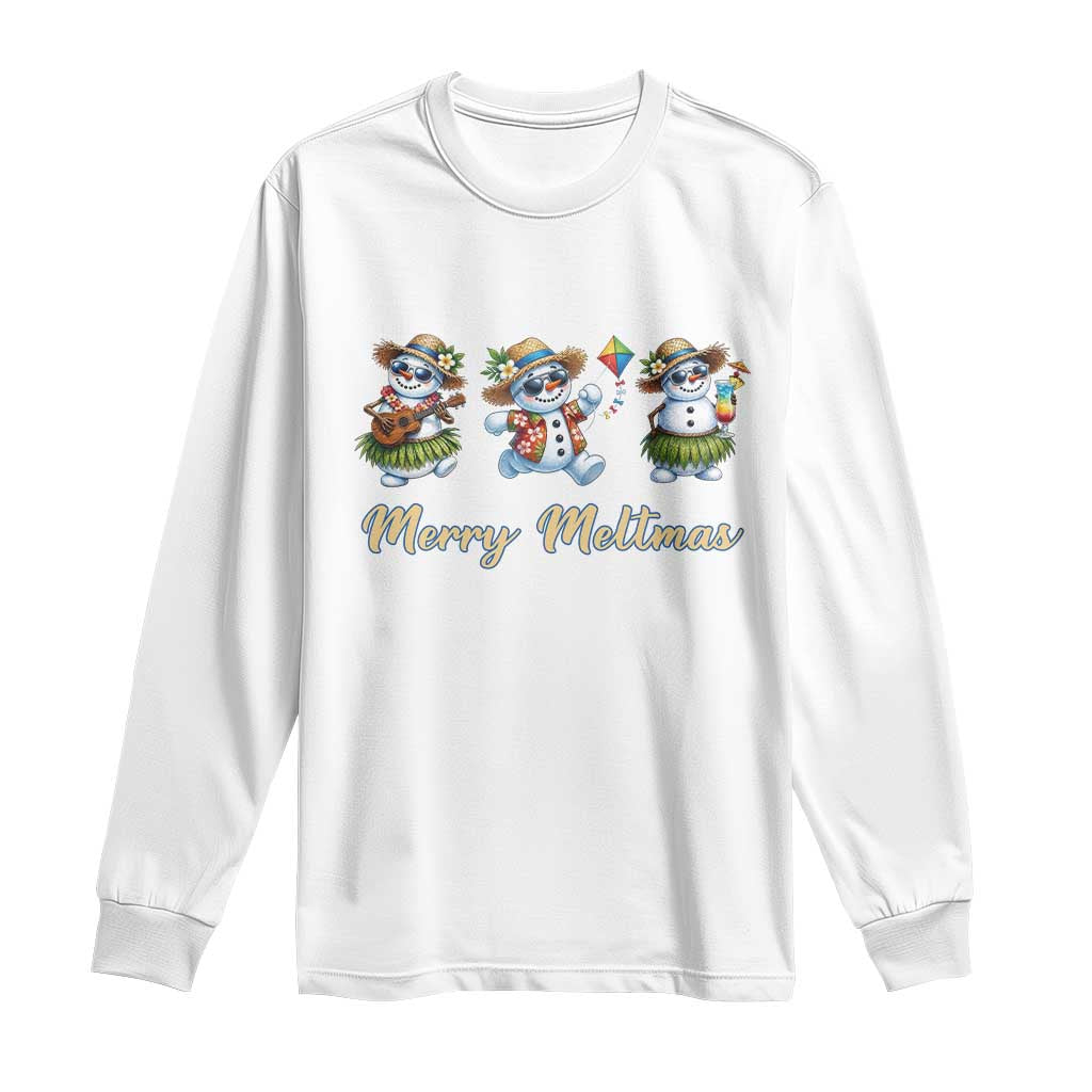 Funny Hawaiian Snowman Summer Graphic Long Sleeve Shirt Merry Meltmas