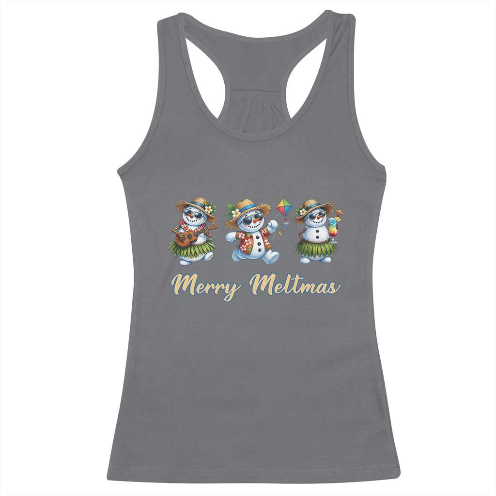 Funny Hawaiian Snowman Summer Graphic Racerback Tank Top Merry Meltmas