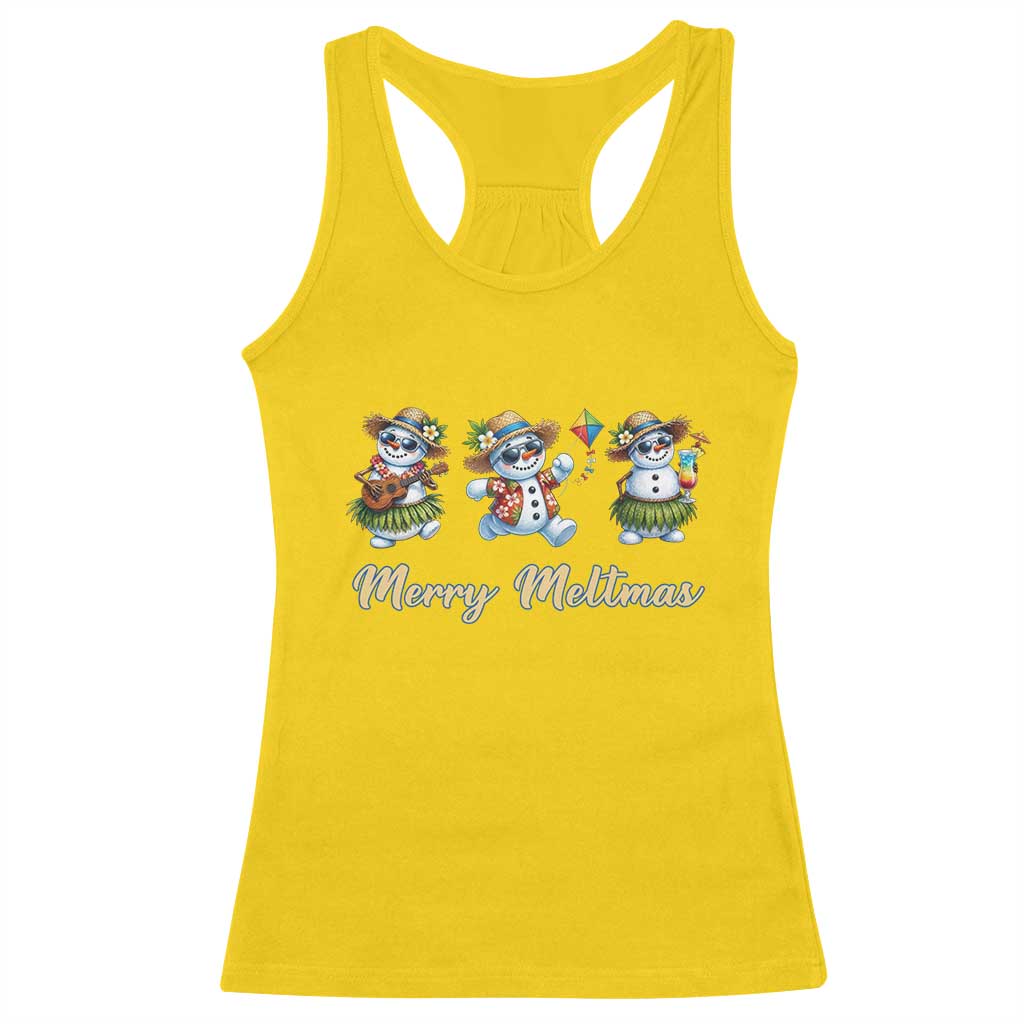 Funny Hawaiian Snowman Summer Graphic Racerback Tank Top Merry Meltmas