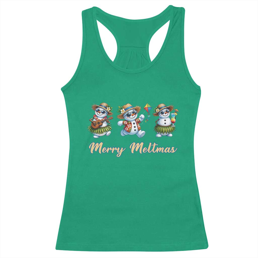 Funny Hawaiian Snowman Summer Graphic Racerback Tank Top Merry Meltmas