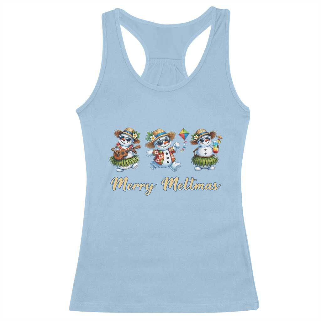 Funny Hawaiian Snowman Summer Graphic Racerback Tank Top Merry Meltmas
