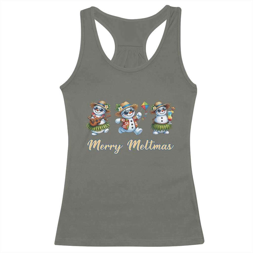 Funny Hawaiian Snowman Summer Graphic Racerback Tank Top Merry Meltmas