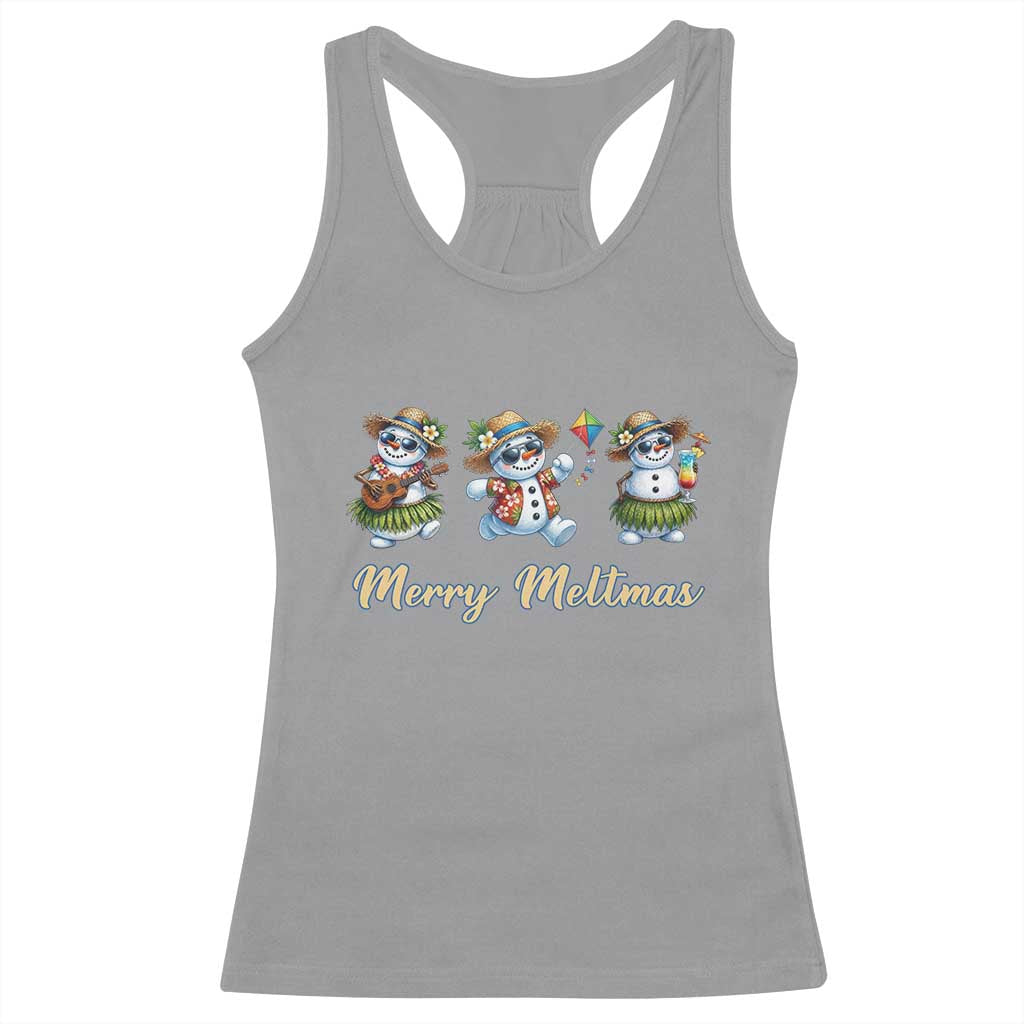 Funny Hawaiian Snowman Summer Graphic Racerback Tank Top Merry Meltmas