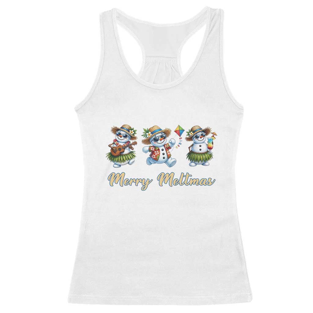 Funny Hawaiian Snowman Summer Graphic Racerback Tank Top Merry Meltmas