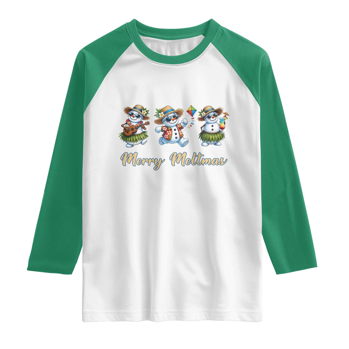 Funny Hawaiian Snowman Summer Graphic Raglan Shirt Merry Meltmas