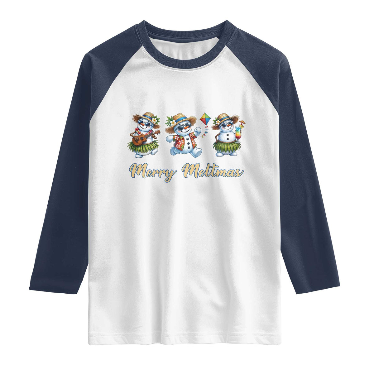 Funny Hawaiian Snowman Summer Graphic Raglan Shirt Merry Meltmas