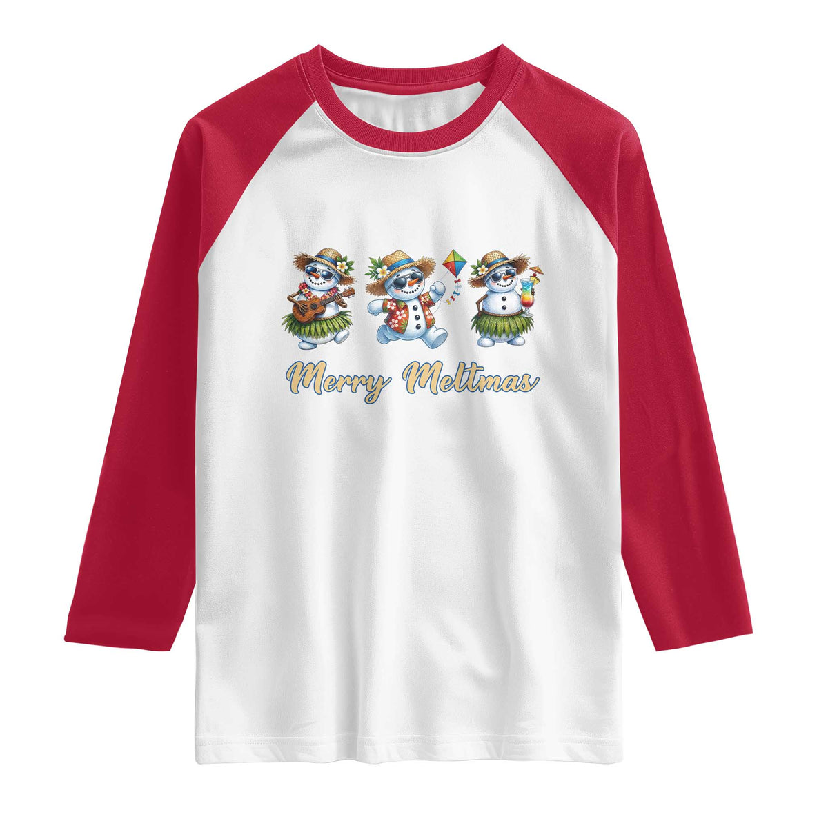Funny Hawaiian Snowman Summer Graphic Raglan Shirt Merry Meltmas