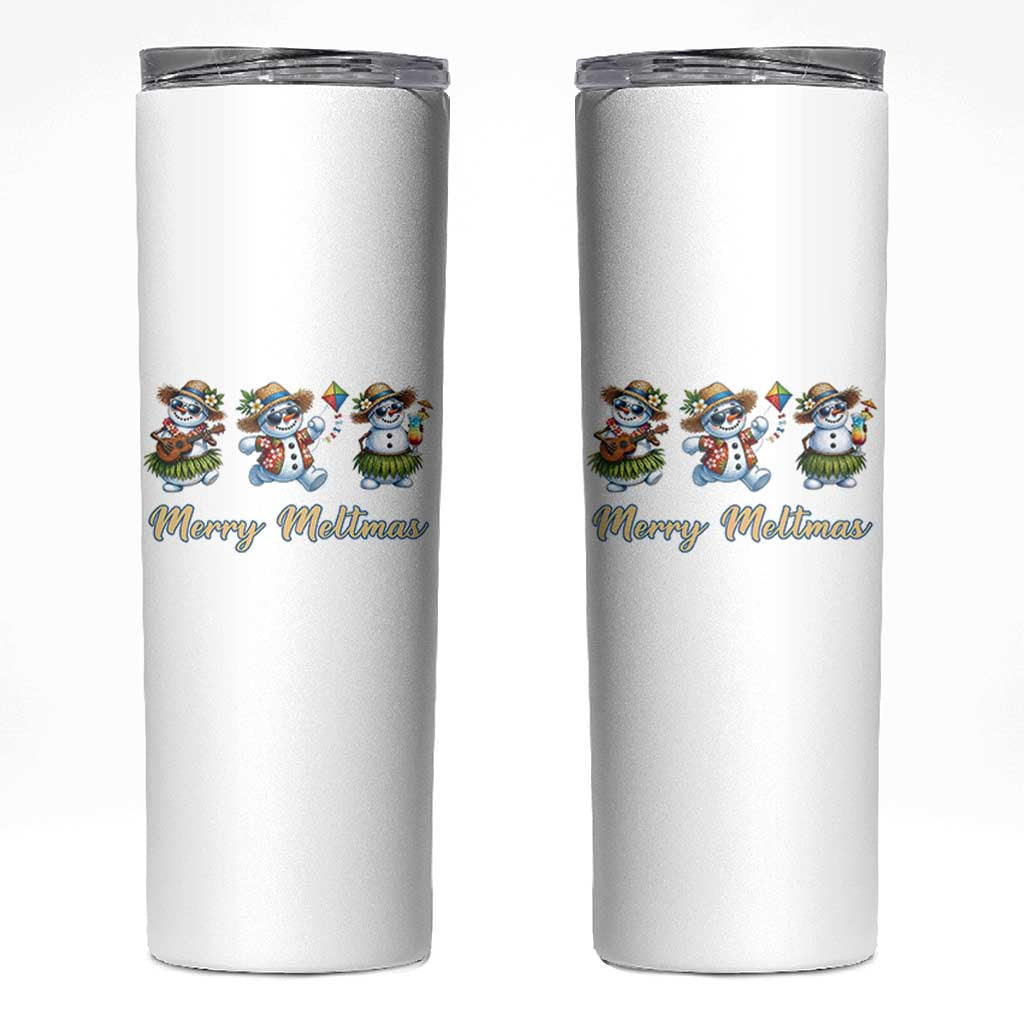Funny Hawaiian Snowman Summer Graphic Skinny Tumbler Merry Meltmas