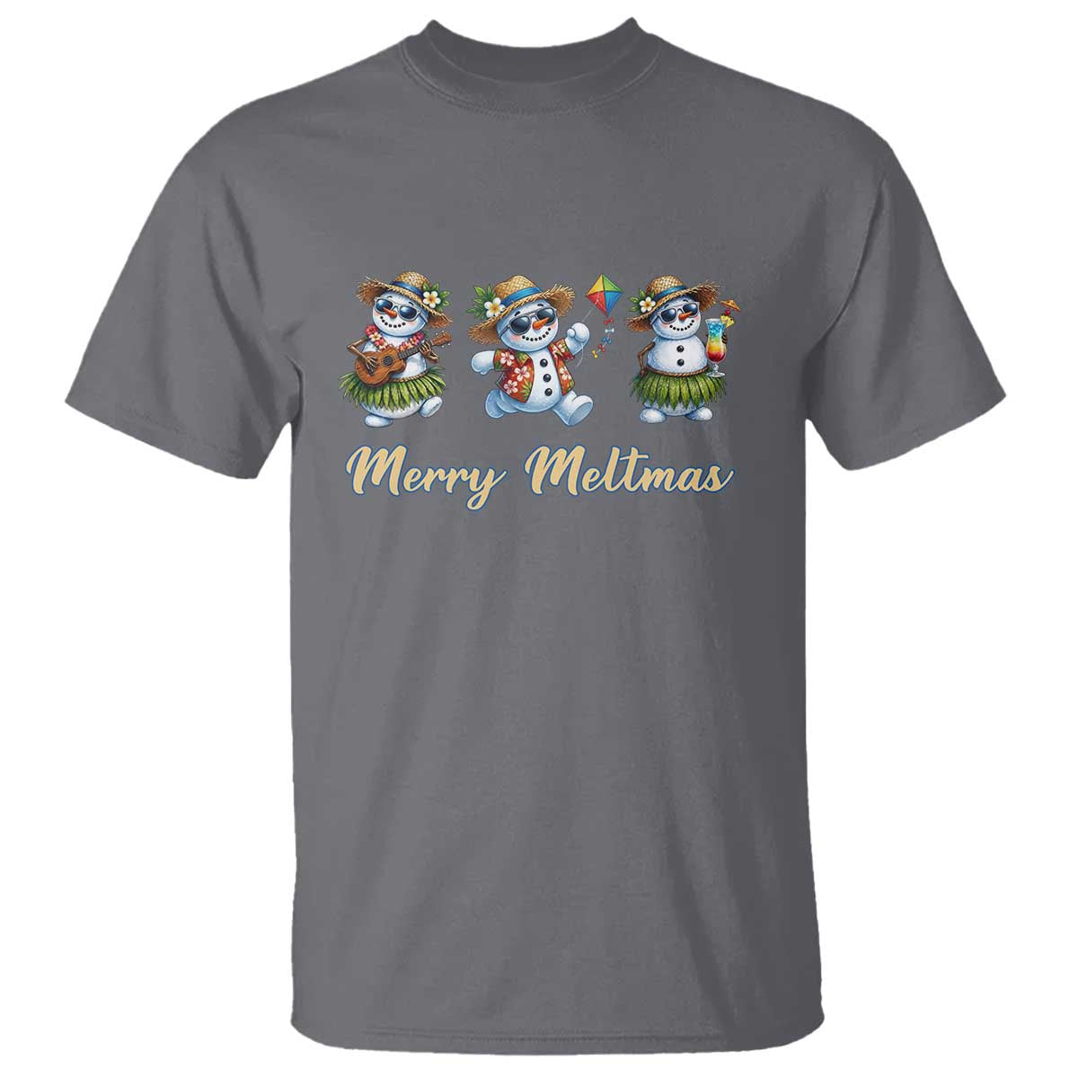 Funny Hawaiian Snowman Summer Graphic T Shirt Merry Meltmas