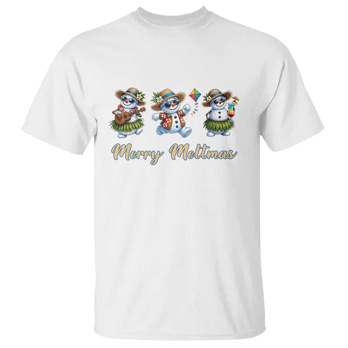 Funny Hawaiian Snowman Summer Graphic T Shirt Merry Meltmas