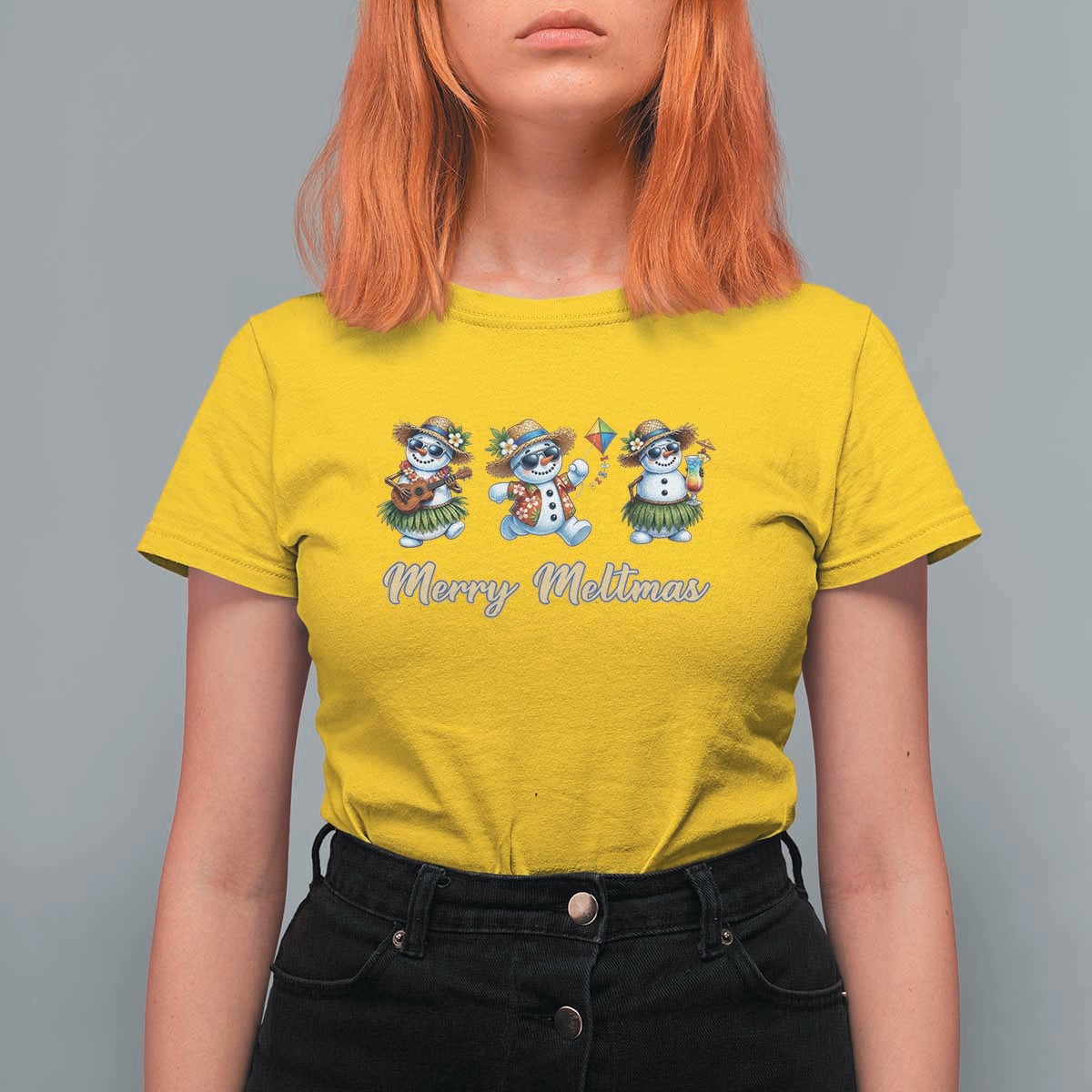 Funny Hawaiian Snowman Summer Graphic T Shirt For Women Merry Meltmas