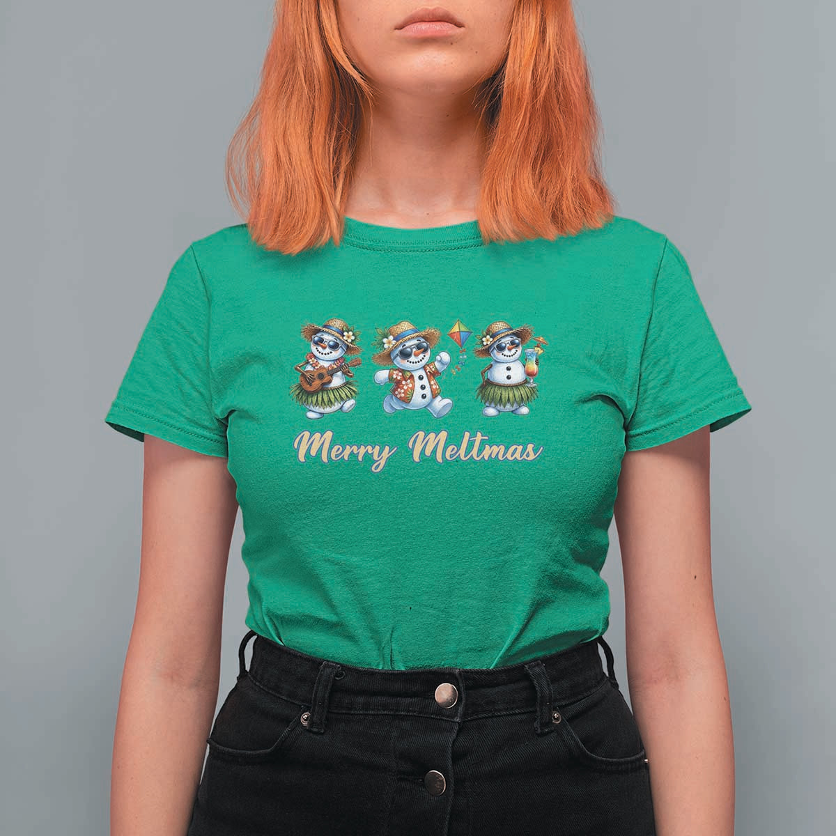 Funny Hawaiian Snowman Summer Graphic T Shirt For Women Merry Meltmas