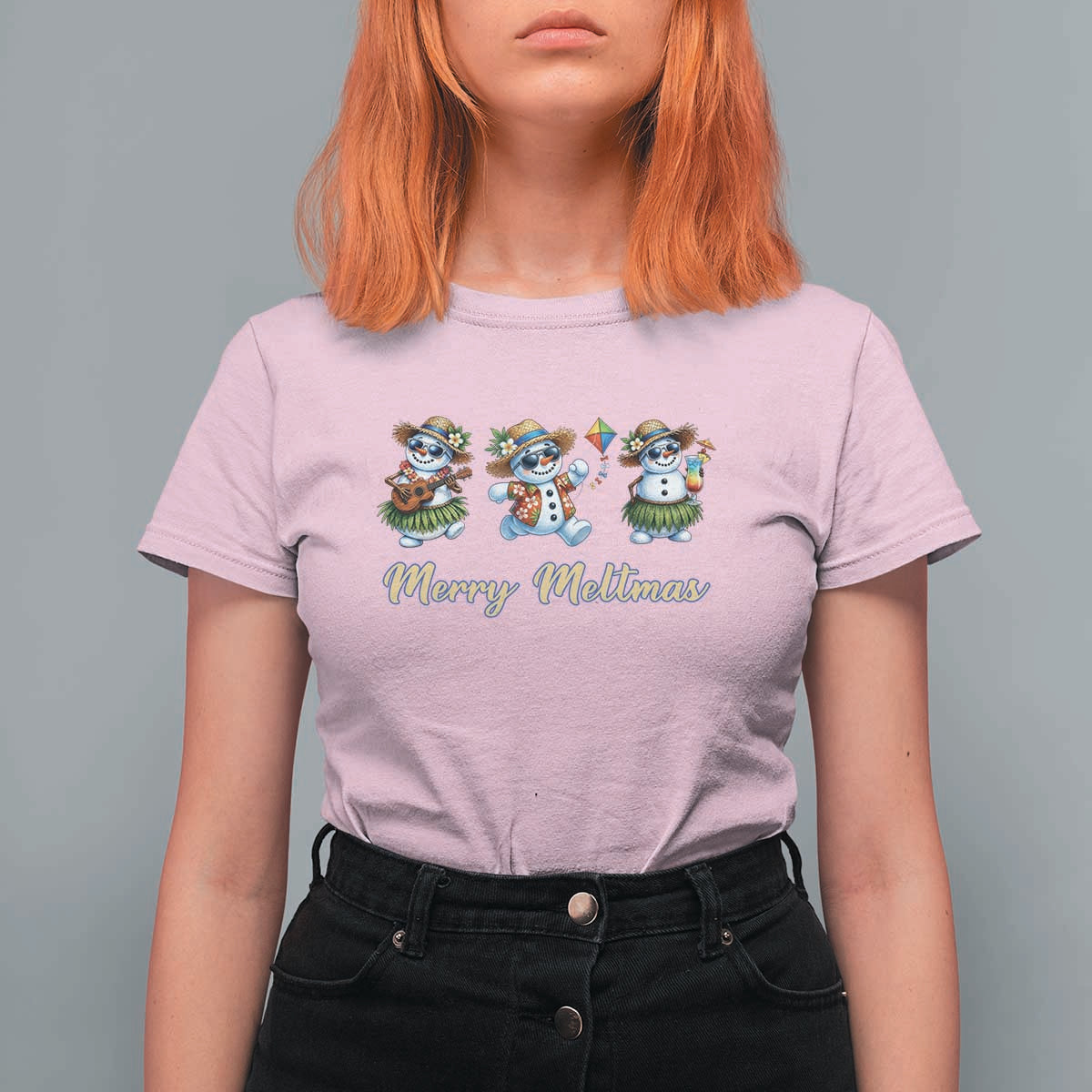 Funny Hawaiian Snowman Summer Graphic T Shirt For Women Merry Meltmas