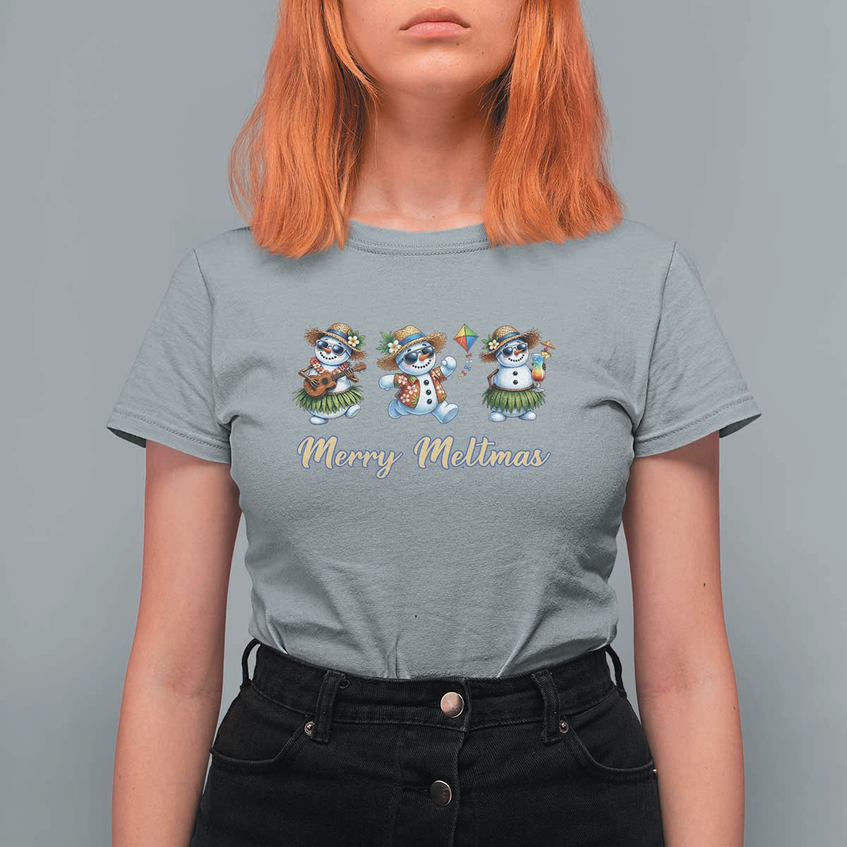 Funny Hawaiian Snowman Summer Graphic T Shirt For Women Merry Meltmas