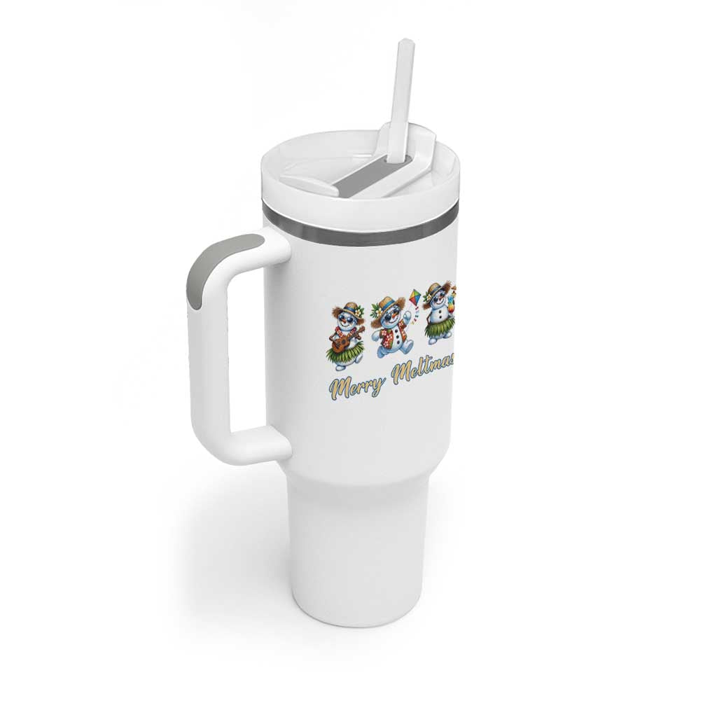 Funny Hawaiian Snowman Summer Graphic Tumbler With Handle Merry Meltmas