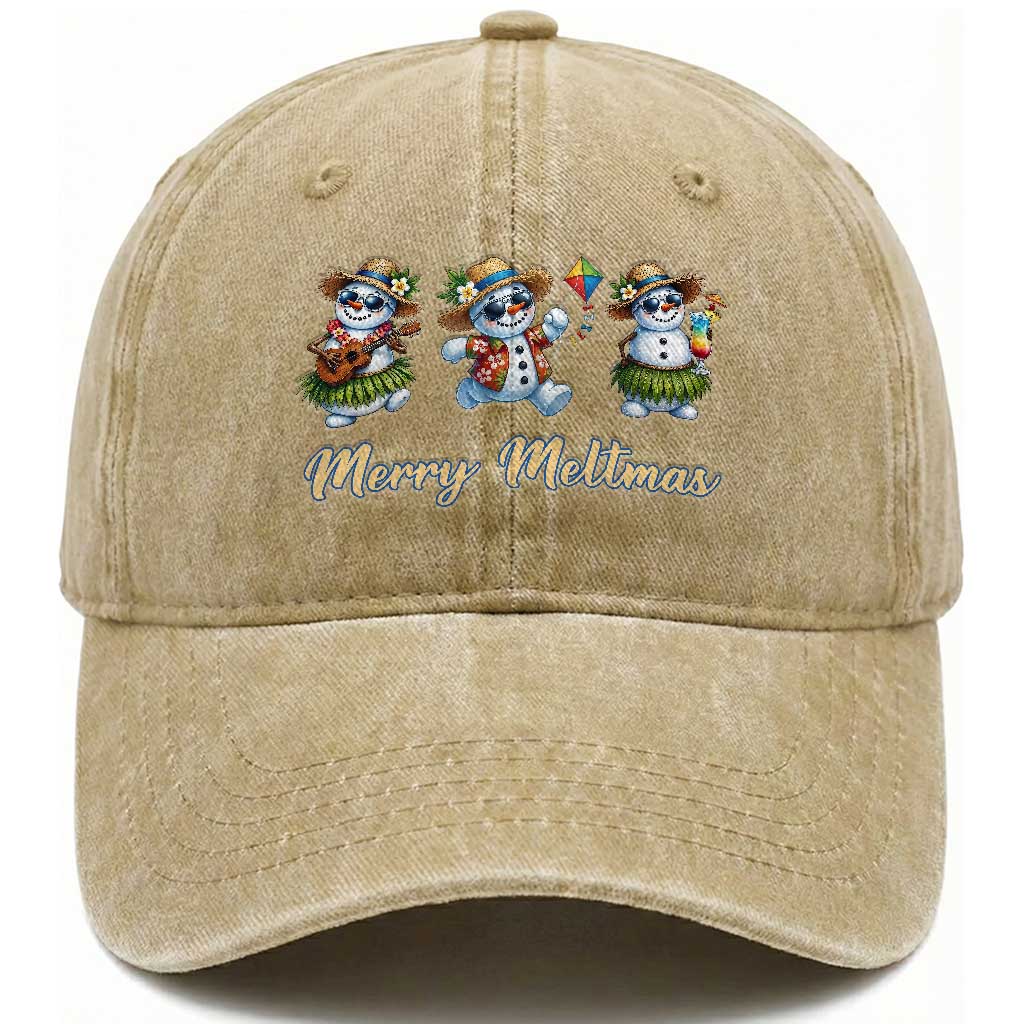 Funny Hawaiian Snowman Summer Graphic Washed Cotton Baseball Cap Merry Meltmas
