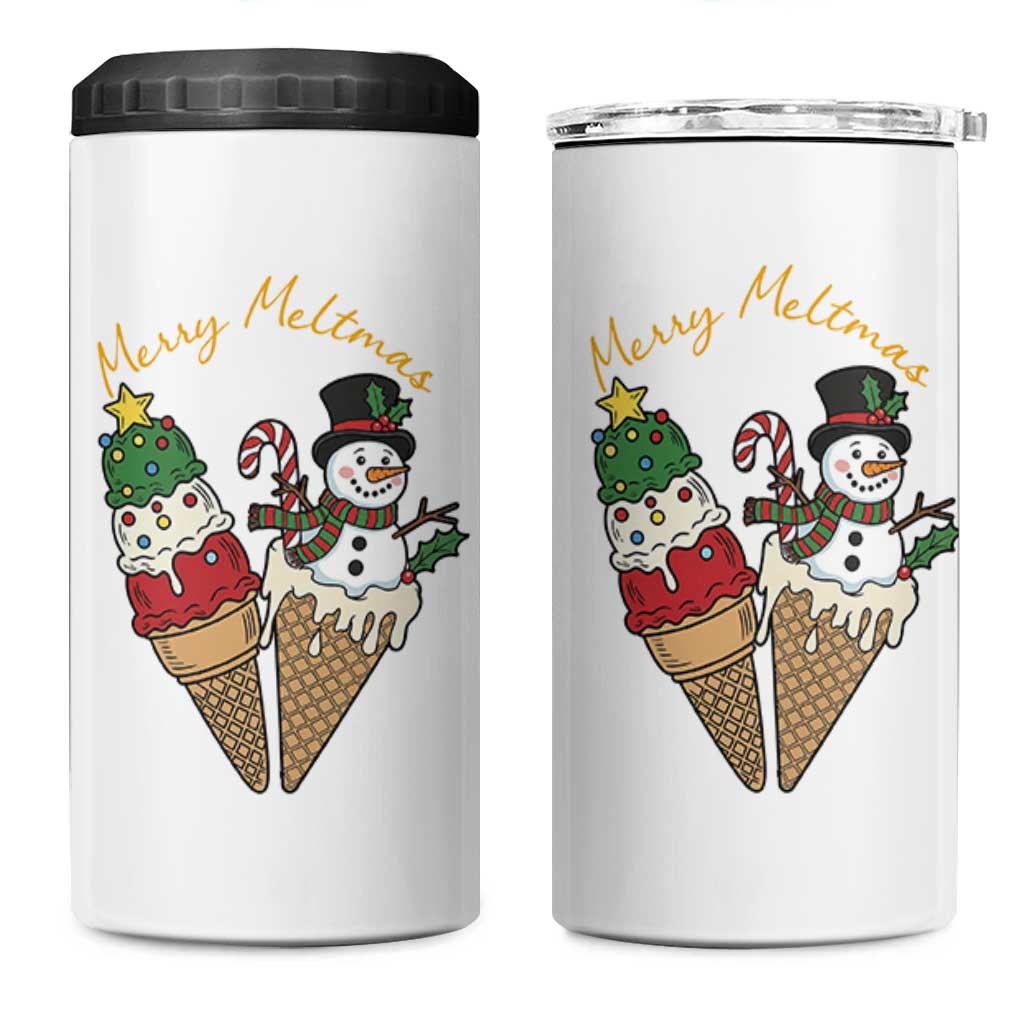 Christmas In July Ice Cream Snowman Graphic 4 in 1 Can Cooler Tumbler Merry Meltmas