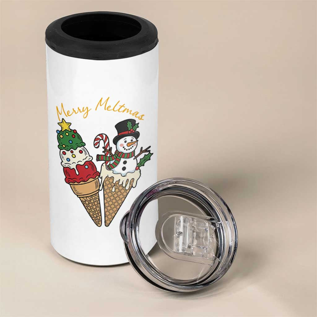 Christmas In July Ice Cream Snowman Graphic 4 in 1 Can Cooler Tumbler Merry Meltmas