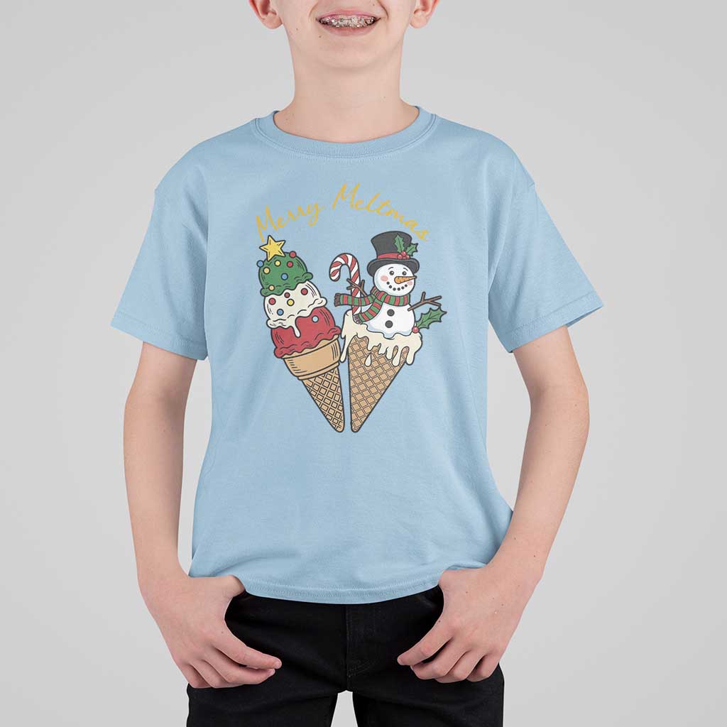 Christmas In July Ice Cream Snowman Graphic T Shirt For Kid Merry Meltmas