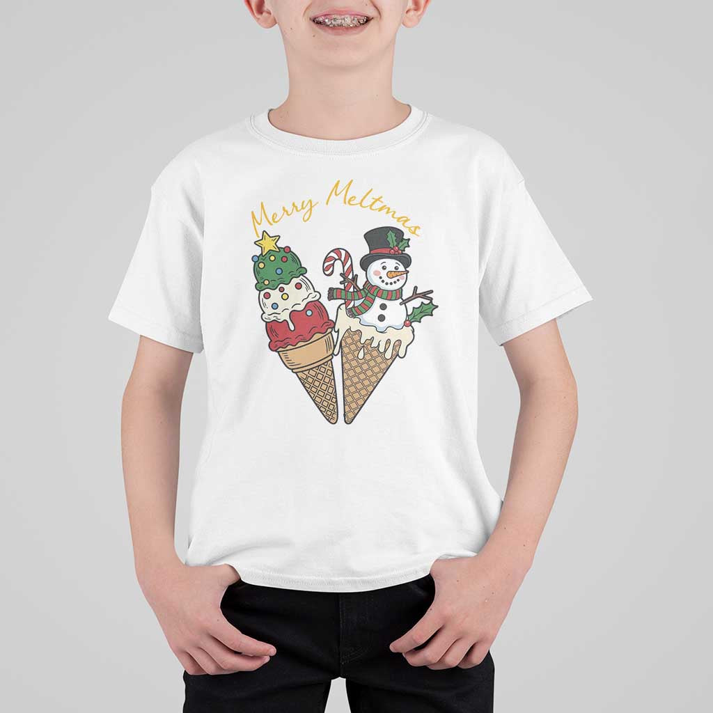 Christmas In July Ice Cream Snowman Graphic T Shirt For Kid Merry Meltmas