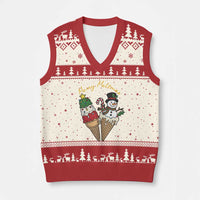 Christmas In July Ice Cream Snowman Graphic V-Neck Knit Sweater Vest Merry Meltmas