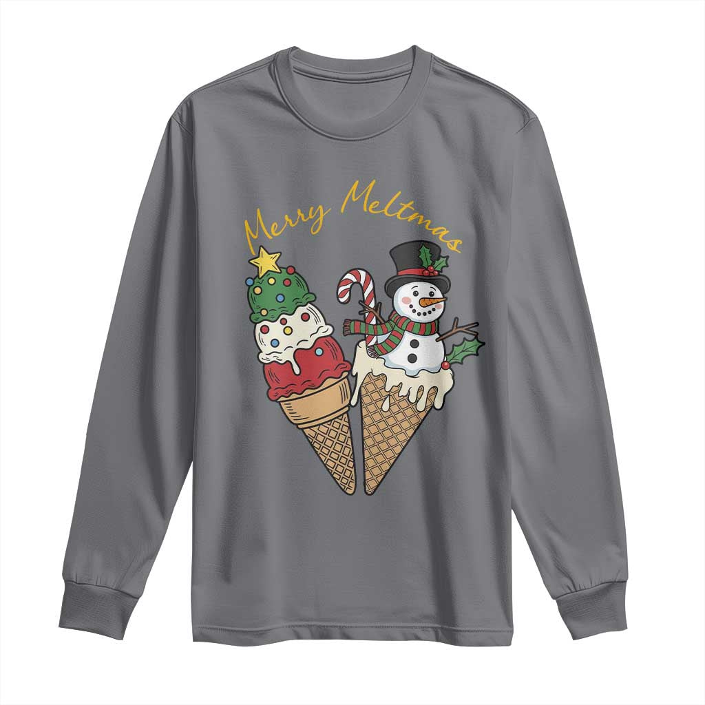Christmas In July Ice Cream Snowman Graphic Long Sleeve Shirt Merry Meltmas