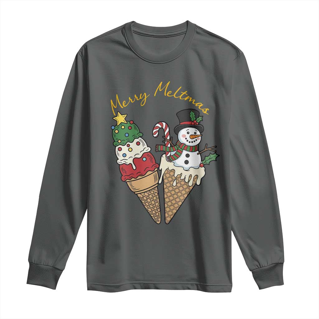 Christmas In July Ice Cream Snowman Graphic Long Sleeve Shirt Merry Meltmas