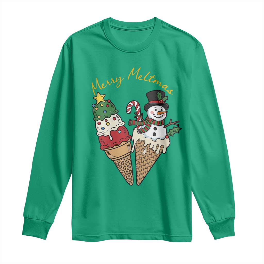 Christmas In July Ice Cream Snowman Graphic Long Sleeve Shirt Merry Meltmas