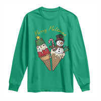 Christmas In July Ice Cream Snowman Graphic Long Sleeve Shirt Merry Meltmas