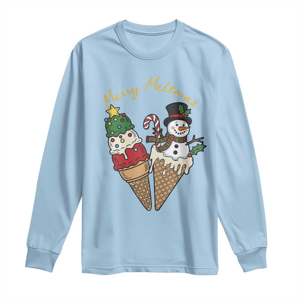 Christmas In July Ice Cream Snowman Graphic Long Sleeve Shirt Merry Meltmas