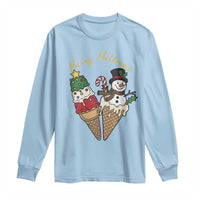 Christmas In July Ice Cream Snowman Graphic Long Sleeve Shirt Merry Meltmas
