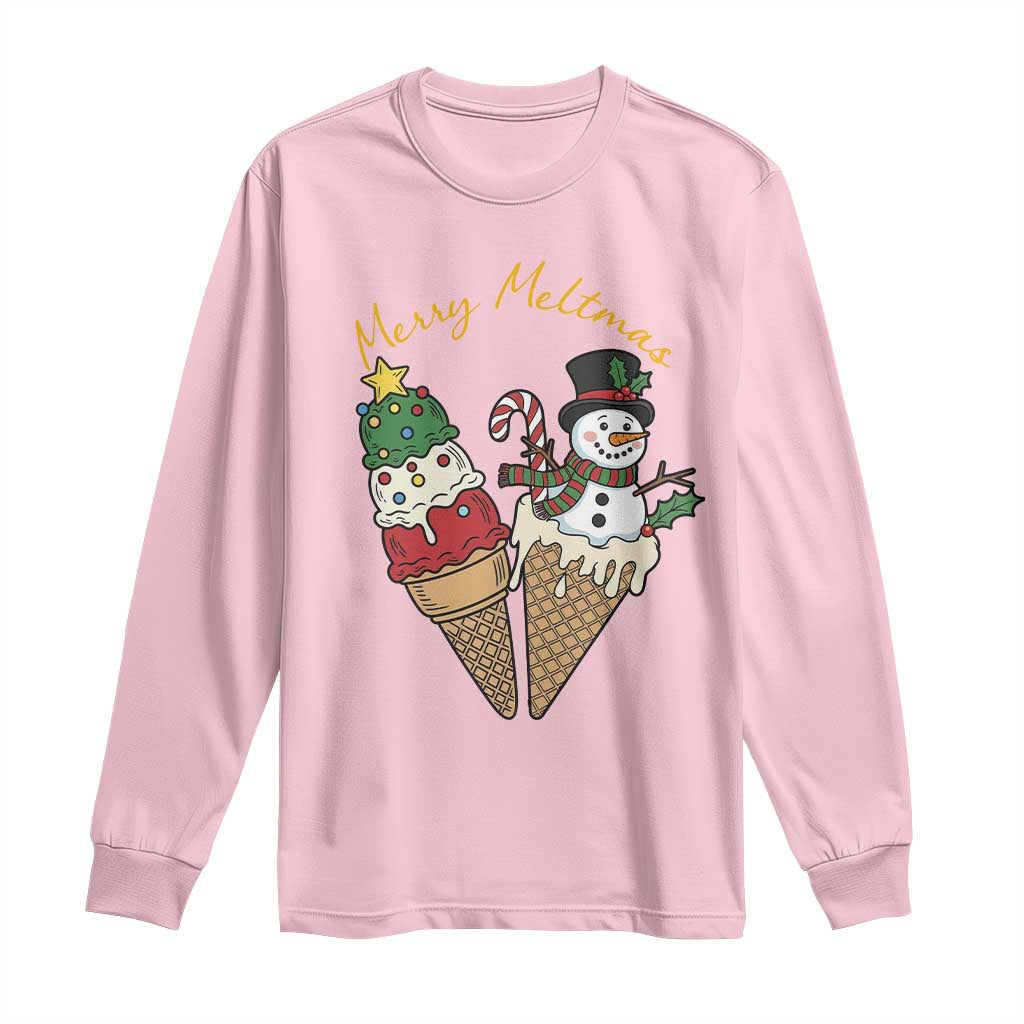 Christmas In July Ice Cream Snowman Graphic Long Sleeve Shirt Merry Meltmas