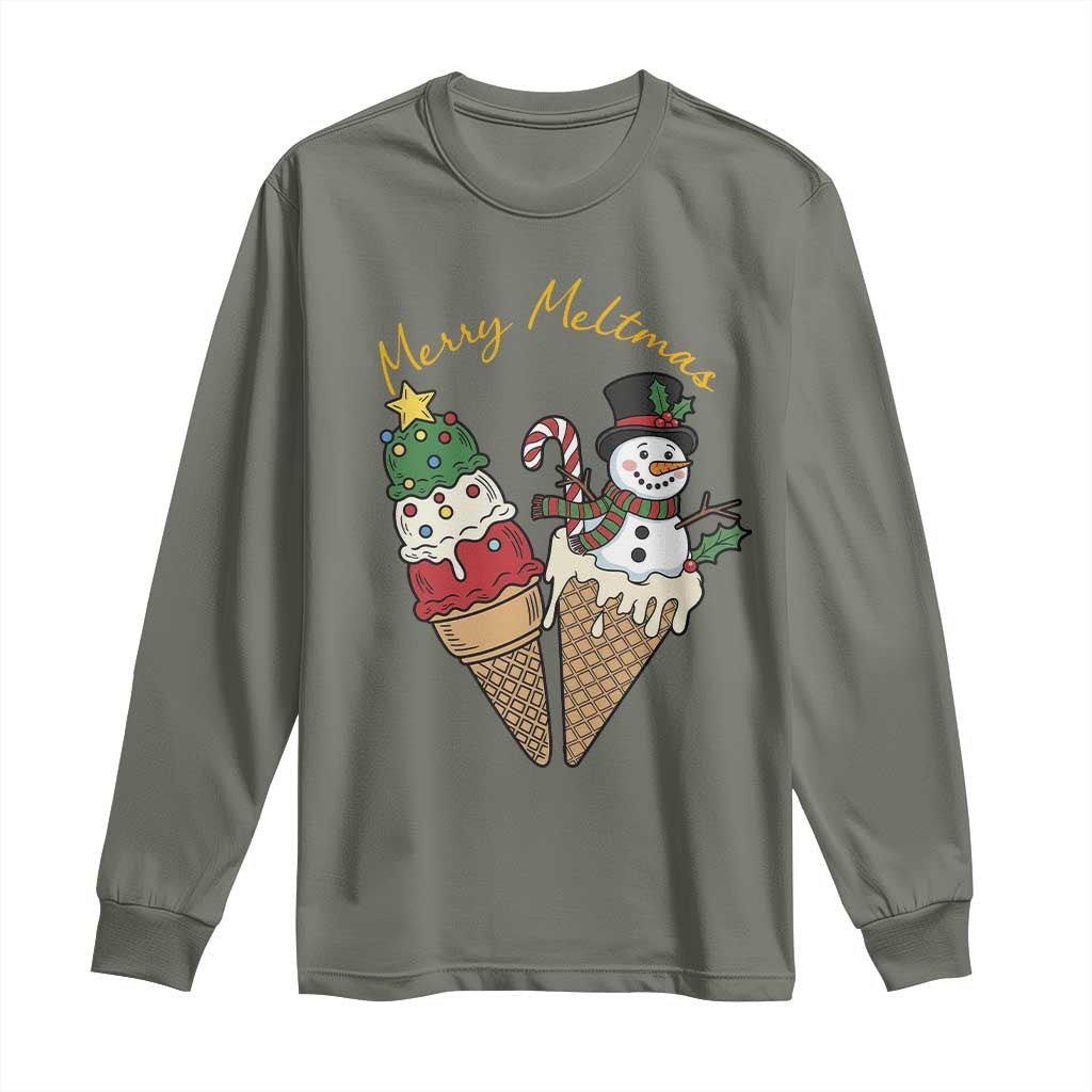 Christmas In July Ice Cream Snowman Graphic Long Sleeve Shirt Merry Meltmas