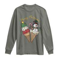 Christmas In July Ice Cream Snowman Graphic Long Sleeve Shirt Merry Meltmas