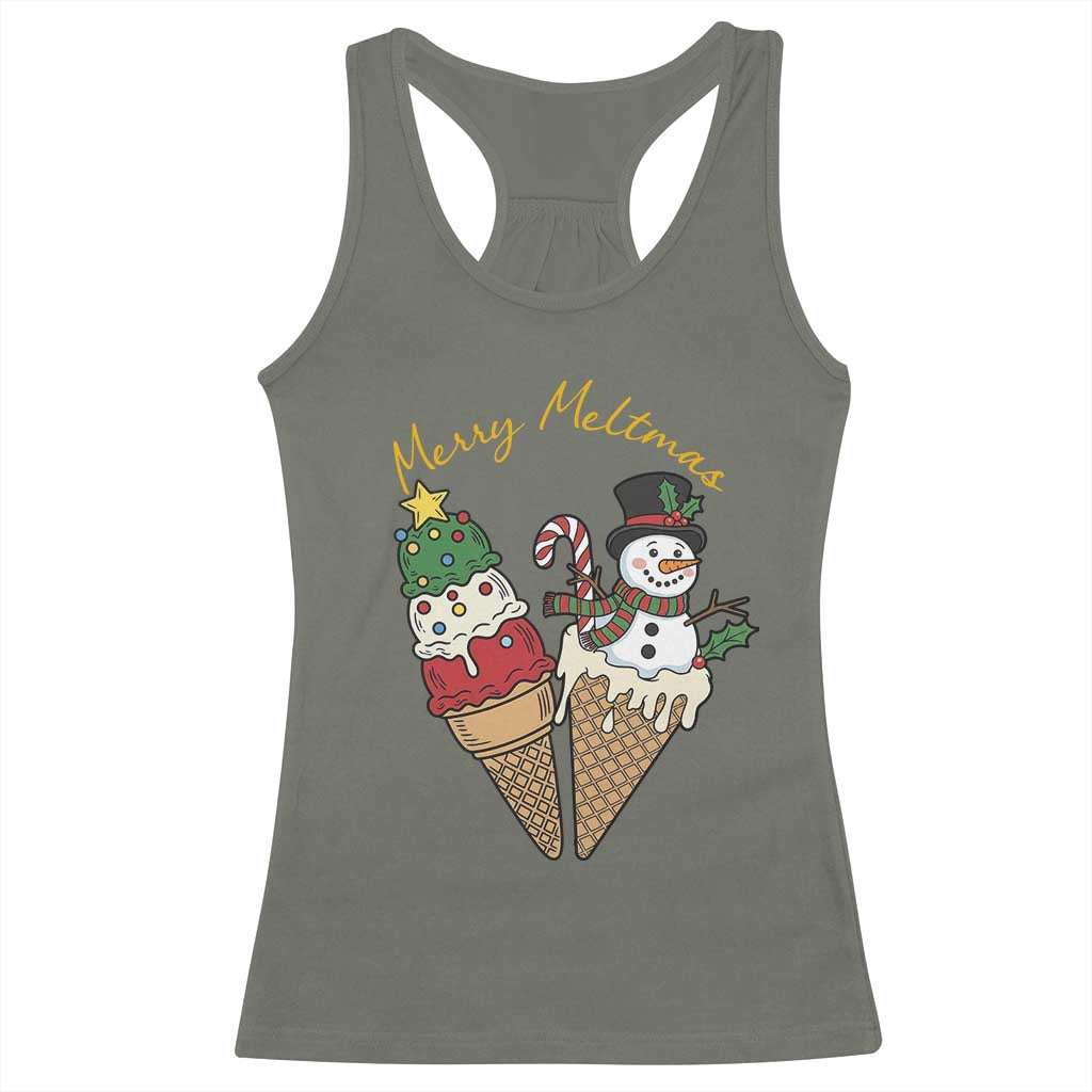 Christmas In July Ice Cream Snowman Graphic Racerback Tank Top Merry Meltmas