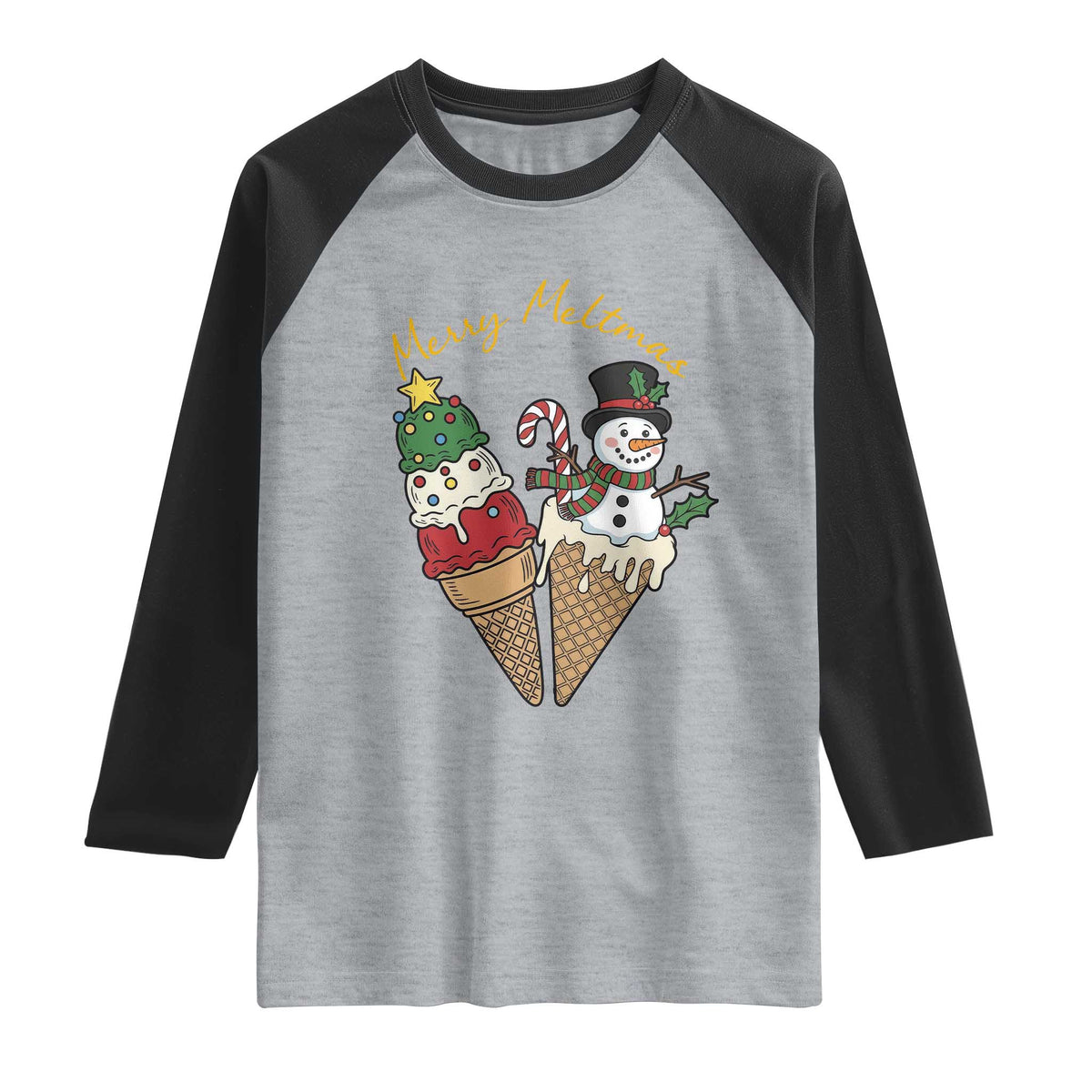 Christmas In July Ice Cream Snowman Graphic Raglan Shirt Merry Meltmas