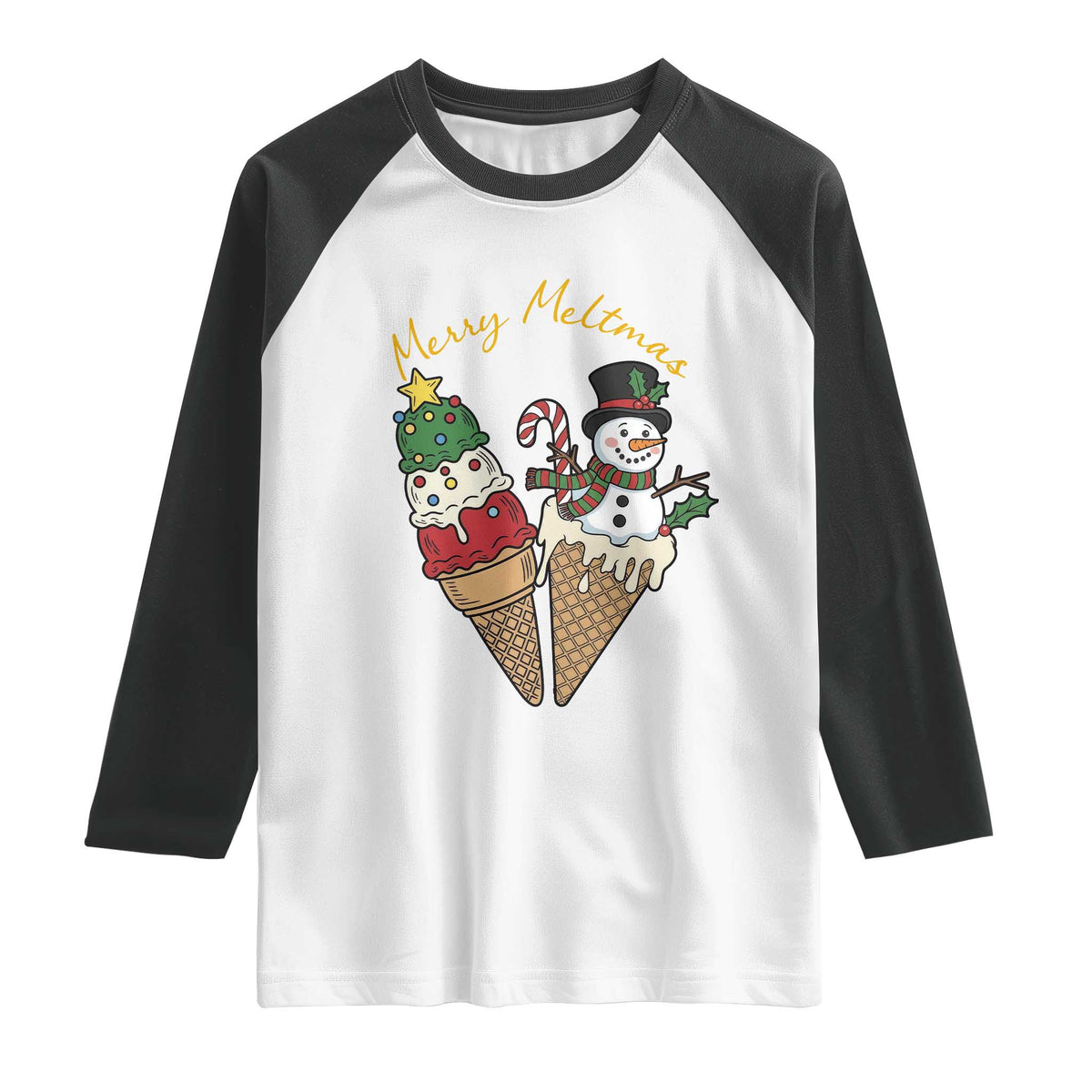 Christmas In July Ice Cream Snowman Graphic Raglan Shirt Merry Meltmas
