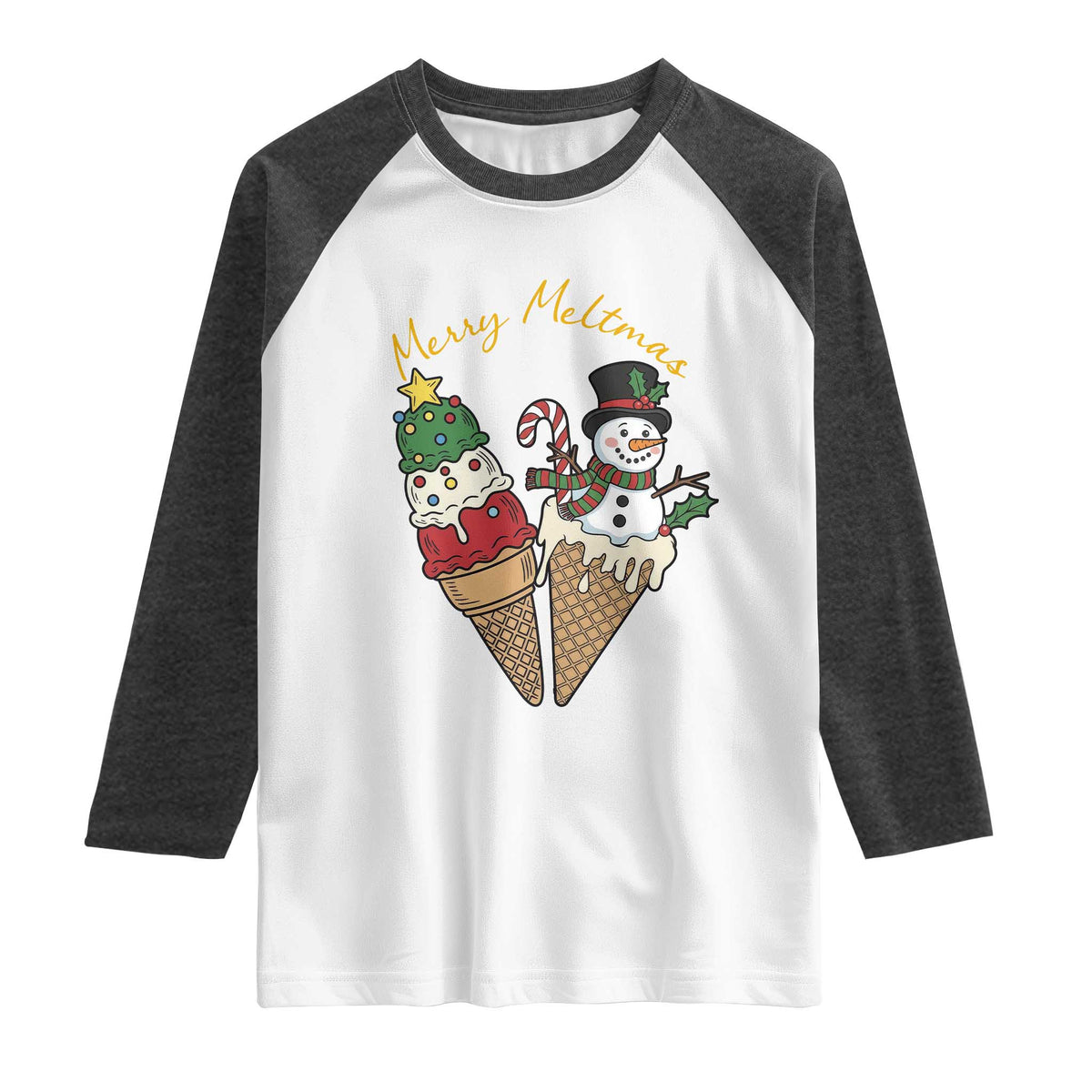 Christmas In July Ice Cream Snowman Graphic Raglan Shirt Merry Meltmas