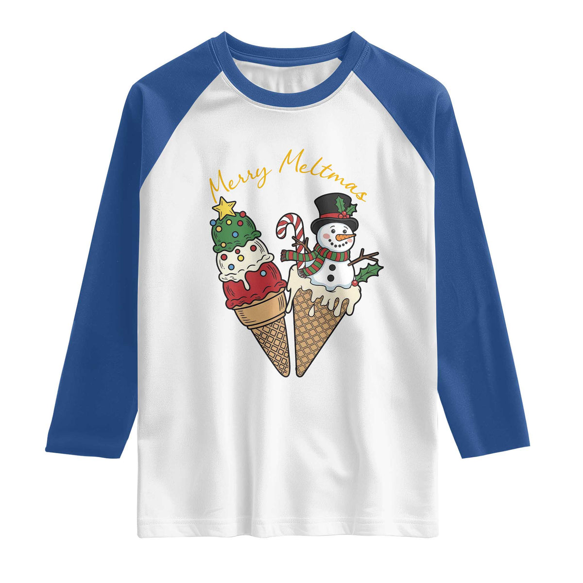 Christmas In July Ice Cream Snowman Graphic Raglan Shirt Merry Meltmas