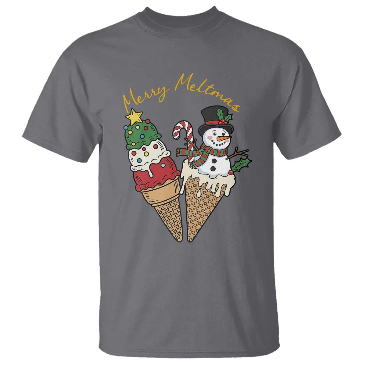 Christmas In July Ice Cream Snowman Graphic T Shirt Merry Meltmas