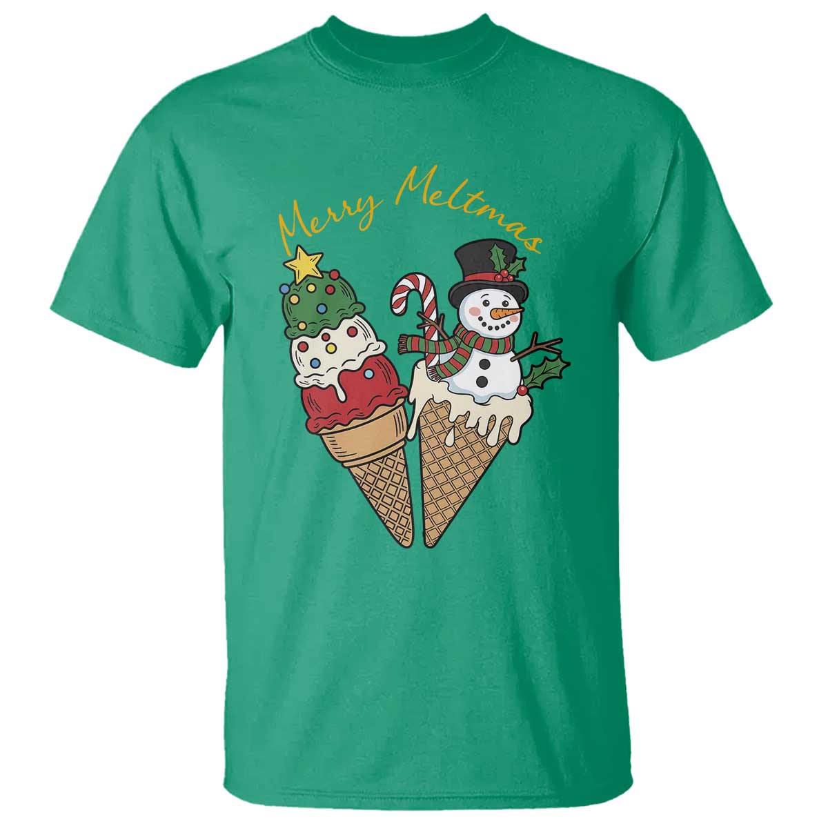 Christmas In July Ice Cream Snowman Graphic T Shirt Merry Meltmas