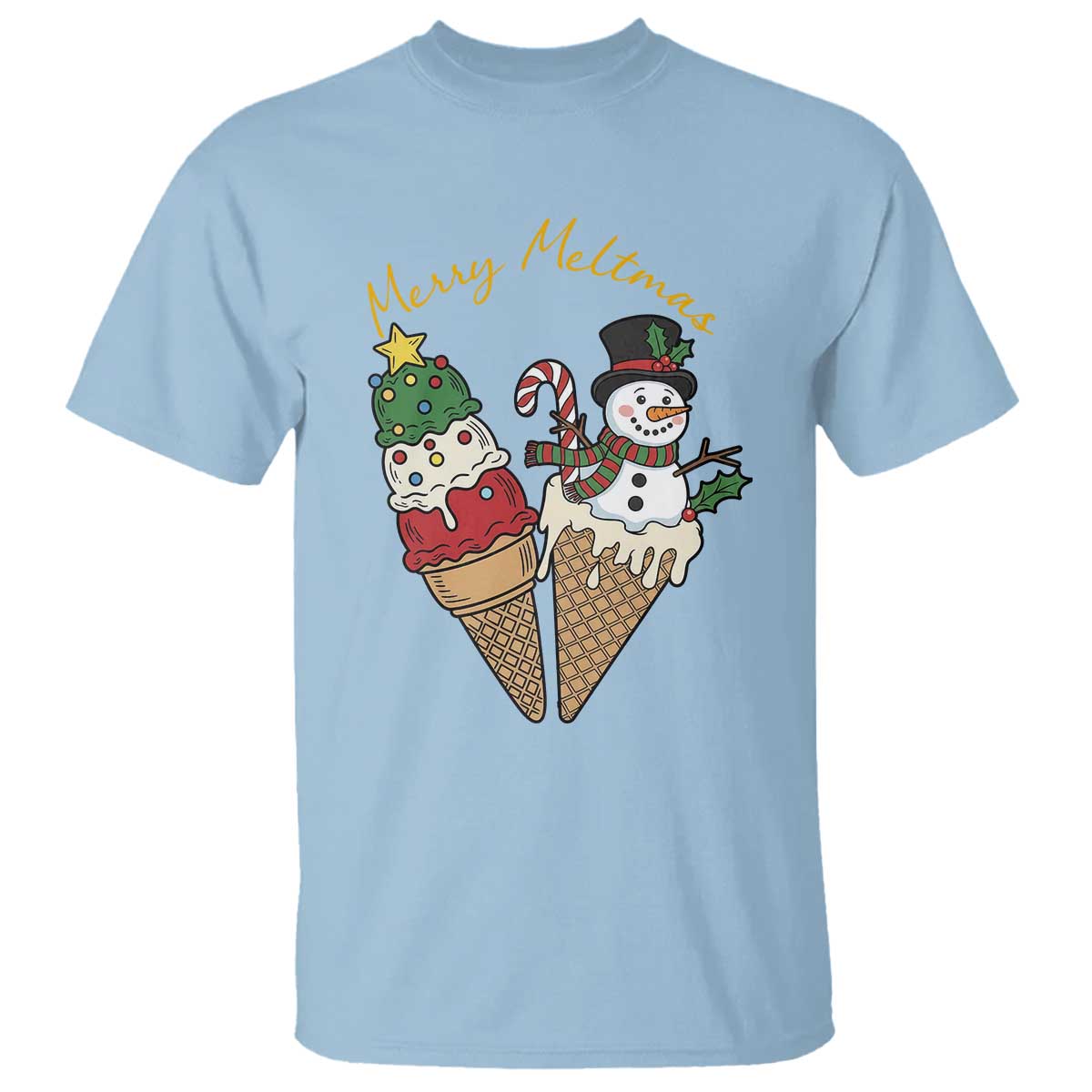 Christmas In July Ice Cream Snowman Graphic T Shirt Merry Meltmas