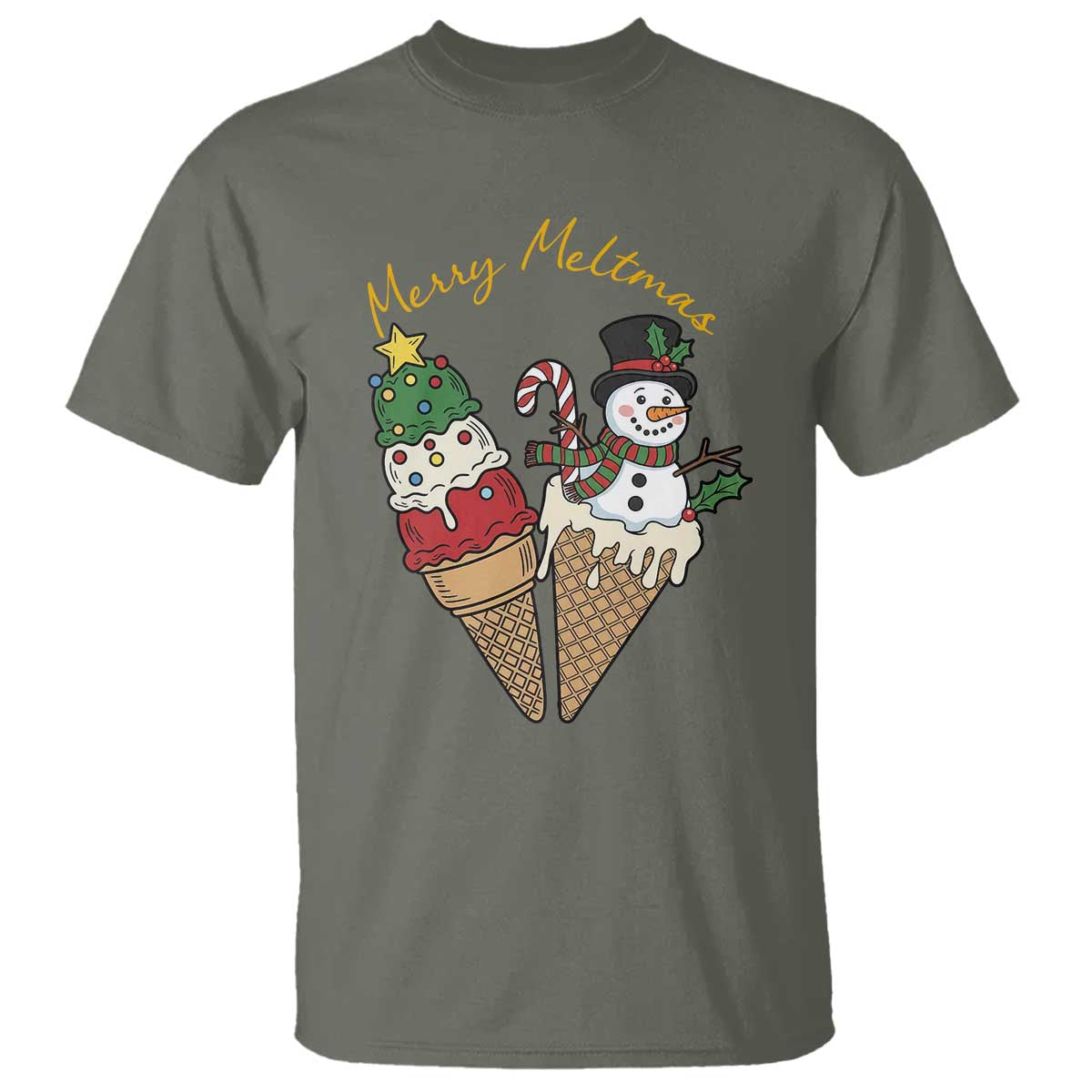 Christmas In July Ice Cream Snowman Graphic T Shirt Merry Meltmas
