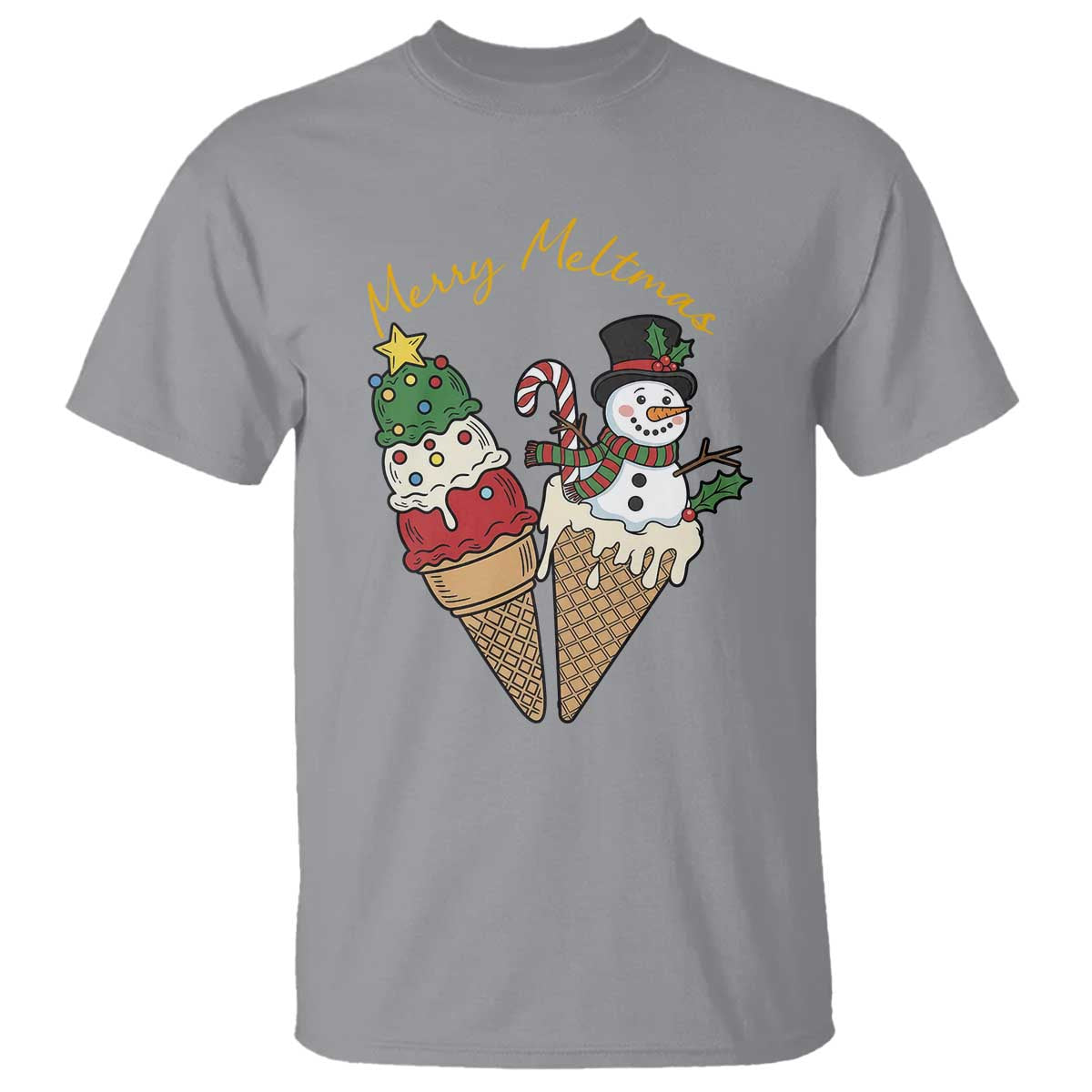 Christmas In July Ice Cream Snowman Graphic T Shirt Merry Meltmas