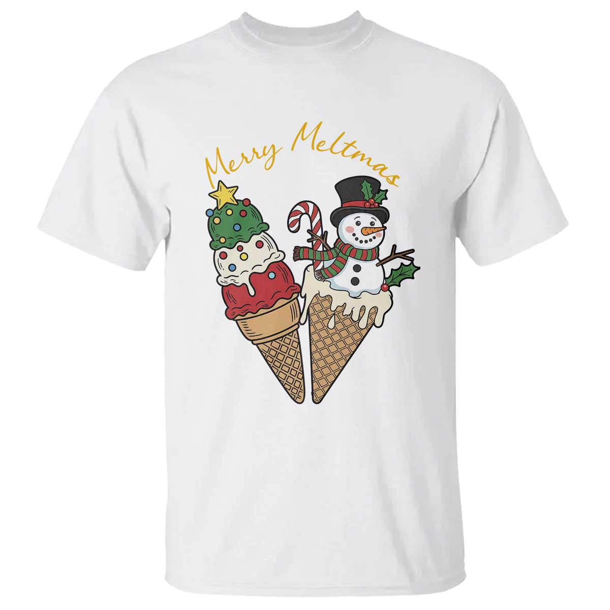 Christmas In July Ice Cream Snowman Graphic T Shirt Merry Meltmas